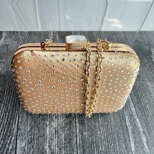 Vintage look Gold clutch with Clear Crystal Embellishments